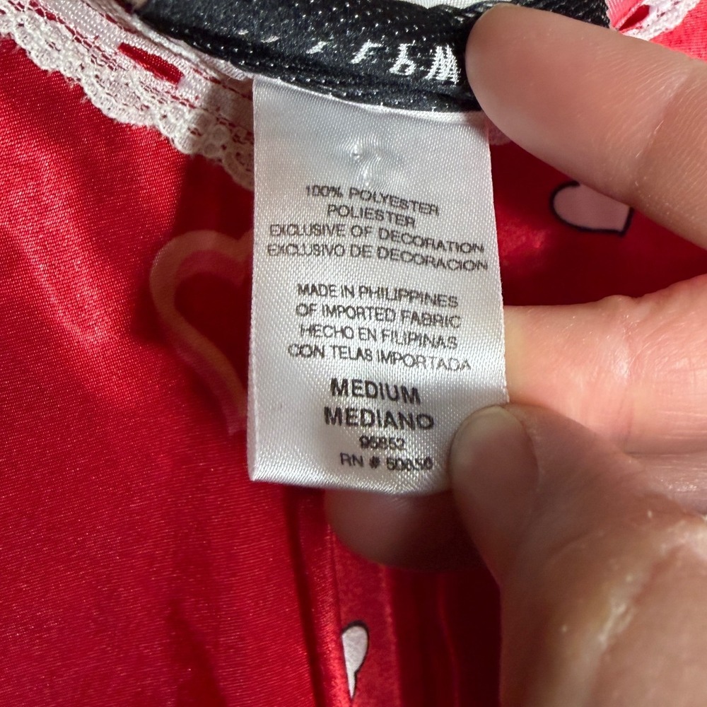 Fashion Bug Red Satin Heart Print Lace Trim Chemise Nightgown Medium - Picture 5 of 6
